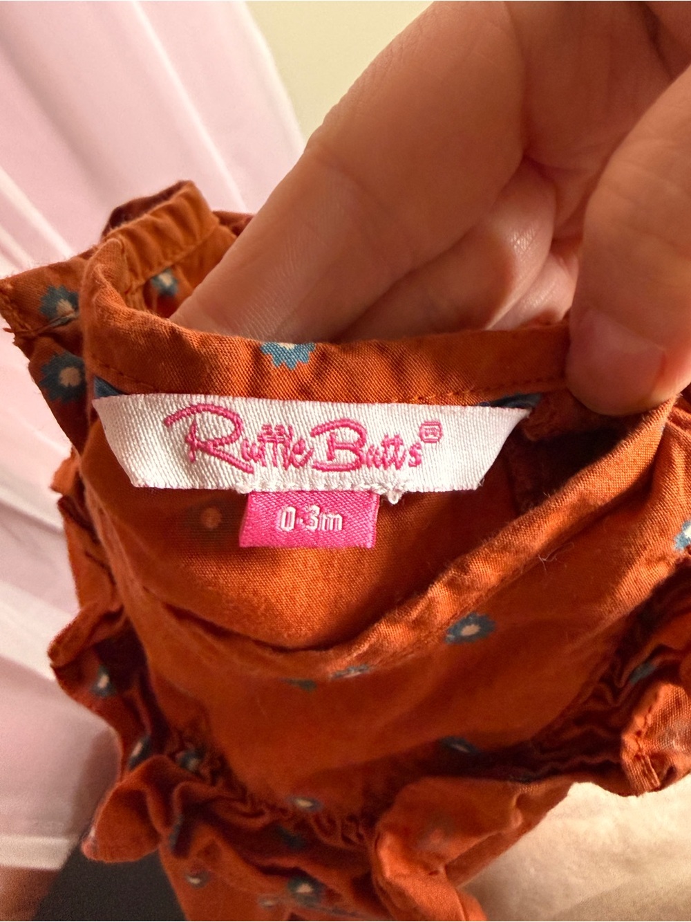 Ruffle Butts Rust One-Piece with Blue Dot Ruffles - Picture 3 of 3
